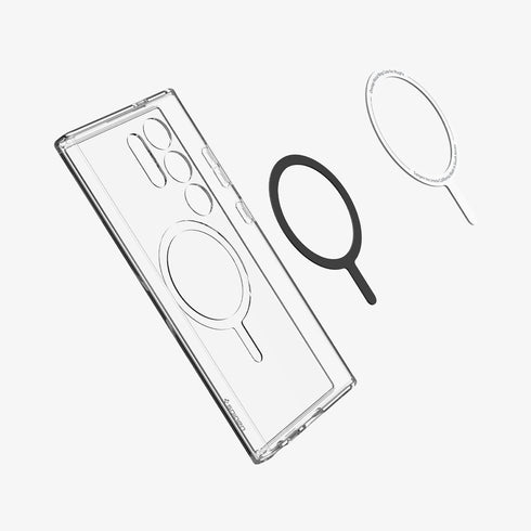 ACS07297 - Galaxy S24 Ultra Case Ultra Hybrid Metal Ring (MagFit) in Black showing the back
